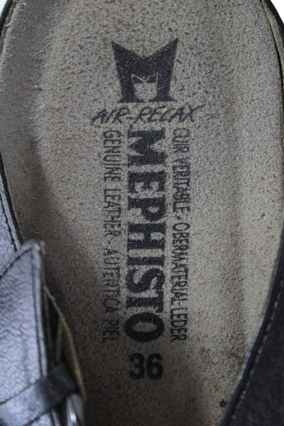 Mephisto Womens Triple Strap Metallic Leather Slide Sandals Silver Size 6