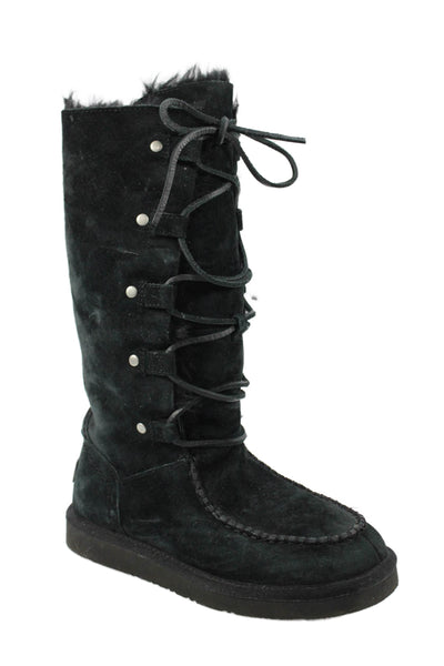 UGG Australia Womens Lace Up Shearling Lined Knee High Boots Black Size 6