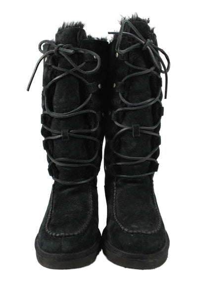 UGG Australia Womens Lace Up Shearling Lined Knee High Boots Black Size 6