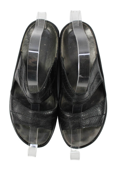 Mephisto Womens Wedge Heel Snake Printed Slide Sandals Black Leather Size 36