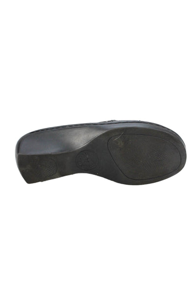 Mephisto Womens Wedge Heel Snake Printed Slide Sandals Black Leather Size 36