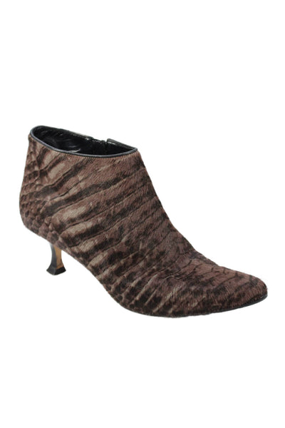 Manolo Blahnik Womens Side Zip Pointed Toe Pony Hair Booties Brown Size 37