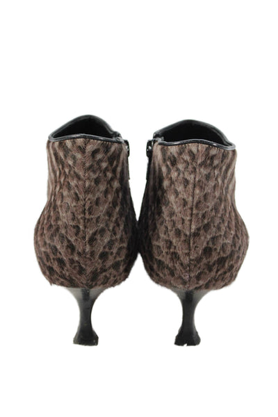 Manolo Blahnik Womens Side Zip Pointed Toe Pony Hair Booties Brown Size 37