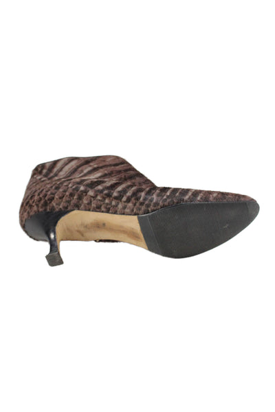 Manolo Blahnik Womens Side Zip Pointed Toe Pony Hair Booties Brown Size 37