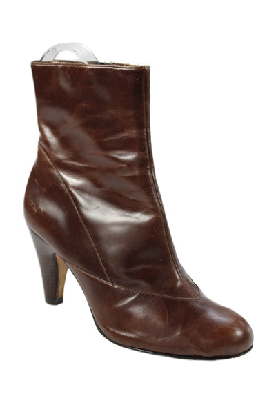 Taryn by Taryn Rose Womens Side Zip Block Heel Leather Booties Brown Size 6