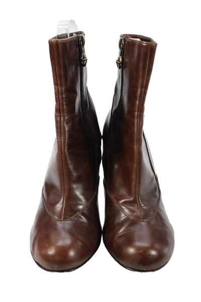 Taryn by Taryn Rose Womens Side Zip Block Heel Leather Booties Brown Size 6