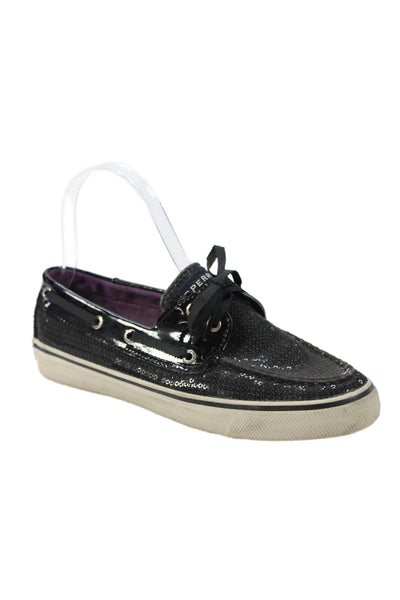 Sperry Womens Lace Up Sequin Round Toe Loafers Black White Size 6