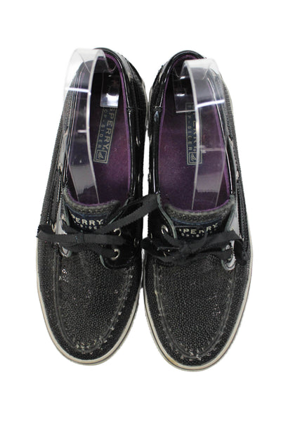 Sperry Womens Lace Up Sequin Round Toe Loafers Black White Size 6