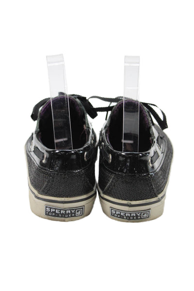 Sperry Womens Lace Up Sequin Round Toe Loafers Black White Size 6