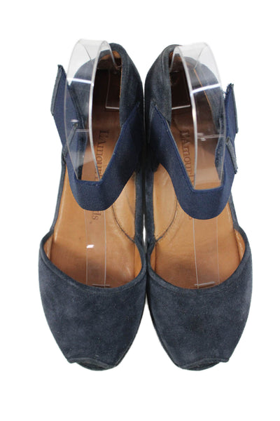 L Amour Des Pieds Womens Wedge Heel Platform Ankle Strap Sandals Navy Size 6