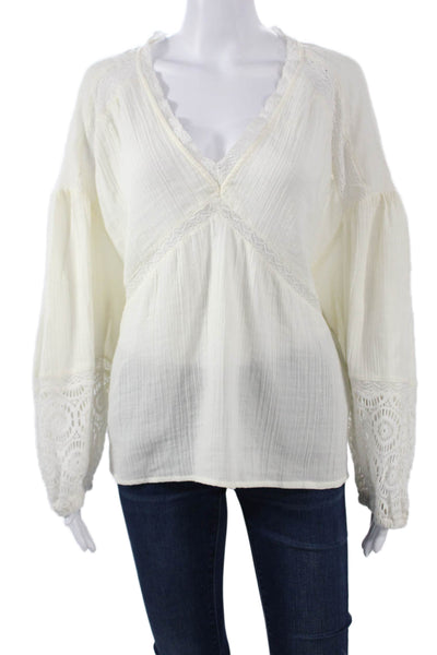 Sanctuary Womens Tunic Blouse White V-Neck Long Sleeve Cotton Size XL