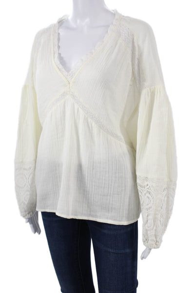 Sanctuary Womens Tunic Blouse White V-Neck Long Sleeve Cotton Size XL