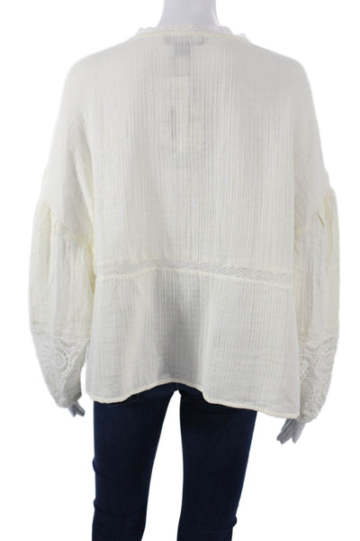 Sanctuary Womens Tunic Blouse White V-Neck Long Sleeve Cotton Size XL