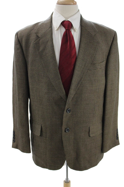 Oscar de la Renta Mens Brown Check Wool Sport Coat Button Collared Size 42
