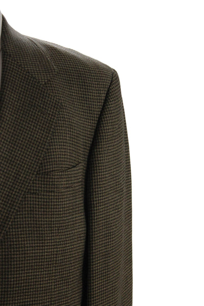 Oscar de la Renta Mens Brown Check Wool Sport Coat Button Collared Size 42