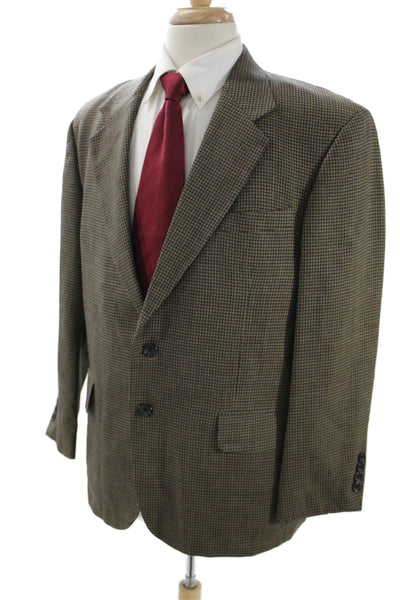Oscar de la Renta Mens Brown Check Wool Sport Coat Button Collared Size 42