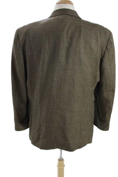 Oscar de la Renta Mens Brown Check Wool Sport Coat Button Collared Size 42