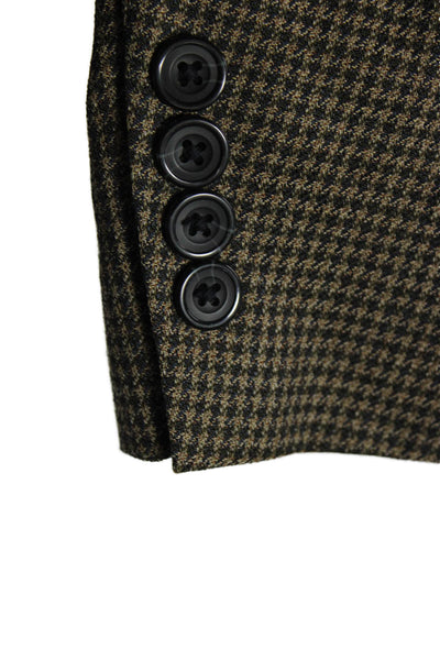 Oscar de la Renta Mens Brown Check Wool Sport Coat Button Collared Size 42