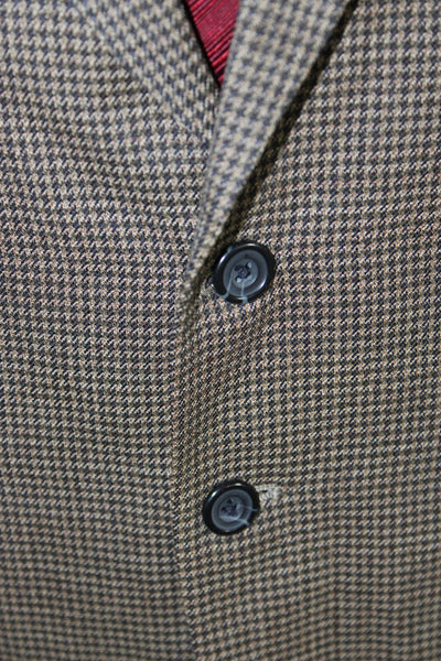 Oscar de la Renta Mens Brown Check Wool Sport Coat Button Collared Size 42