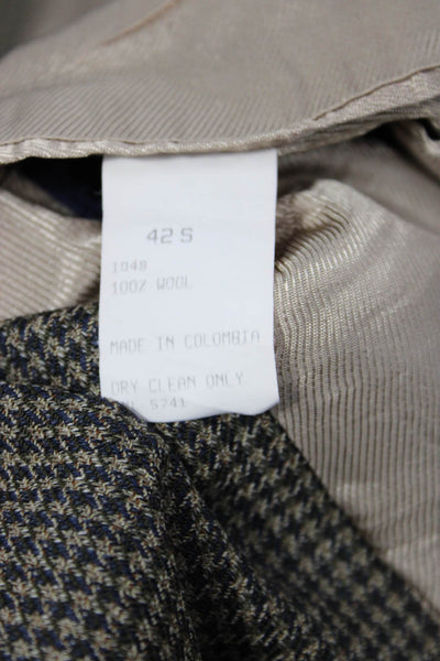 Oscar de la Renta Mens Brown Check Wool Sport Coat Button Collared Size 42