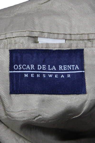 Oscar de la Renta Mens Brown Check Wool Sport Coat Button Collared Size 42
