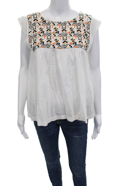 Suno Women Tunic White Sleeveless Owl Graphic Prima Cotton Size 2
