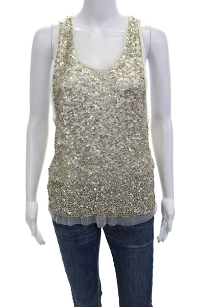Gryphon New York Womens Beige Sleeveless Tank 100% Nylon Net Round Neck Size L