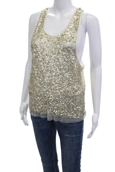 Gryphon New York Womens Beige Sleeveless Tank 100% Nylon Net Round Neck Size L