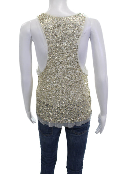 Gryphon New York Womens Beige Sleeveless Tank 100% Nylon Net Round Neck Size L