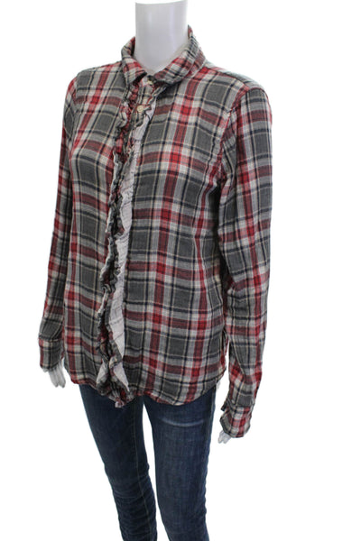 CP Shades Womens Dark Gray Plaid Collared Button-Up Cotton Top Size S