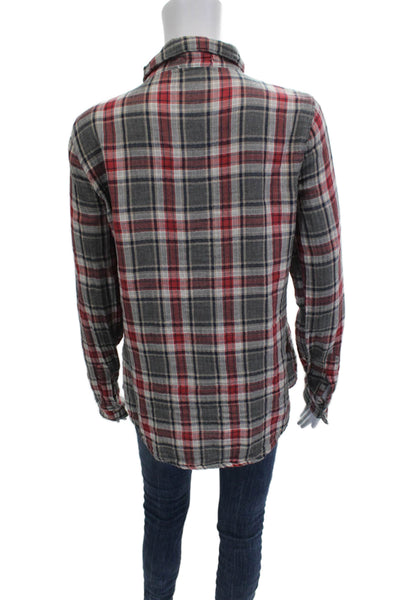 CP Shades Womens Dark Gray Plaid Collared Button-Up Cotton Top Size S