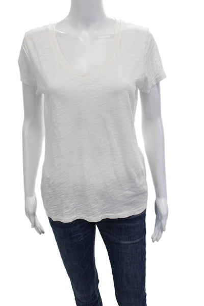 Goldie Women Basic Jersey T-Shirt White V-Neck Short Sleeve 100% Cotton Size M