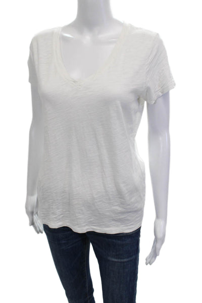 Goldie Women Basic Jersey T-Shirt White V-Neck Short Sleeve 100% Cotton Size M