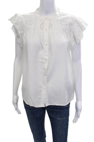Rails Womens Bohemian Collared Sleeveless Button Up Tencel Blouse White Size S