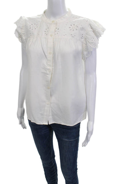 Rails Womens Bohemian Collared Sleeveless Button Up Tencel Blouse White Size S
