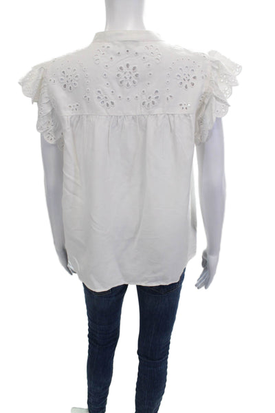 Rails Womens Bohemian Collared Sleeveless Button Up Tencel Blouse White Size S