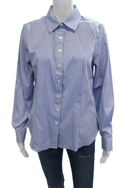 Ellen Tracy Women Light Blue Cotton Collar Button Up Blouse Long Sleeve Size M