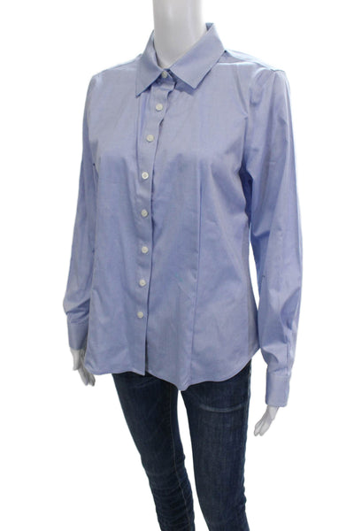 Ellen Tracy Women Light Blue Cotton Collar Button Up Blouse Long Sleeve Size M