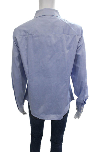Ellen Tracy Women Light Blue Cotton Collar Button Up Blouse Long Sleeve Size M