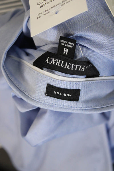 Ellen Tracy Women Light Blue Cotton Collar Button Up Blouse Long Sleeve Size M
