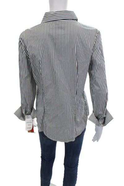 Ellen Tracy Women Black Striped Cotton Collared Long Sleeve Button-Up Size 6