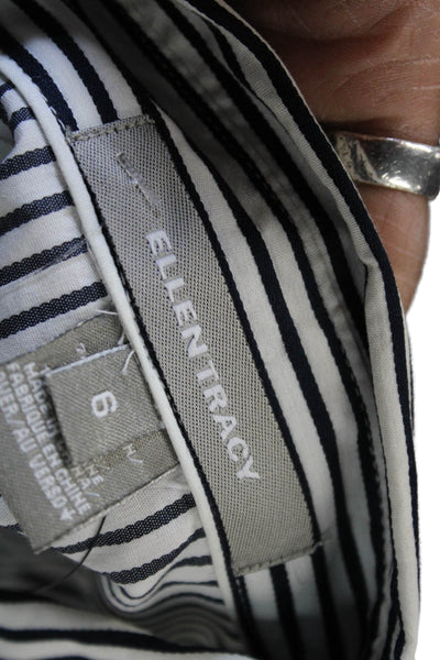 Ellen Tracy Women Black Striped Cotton Collared Long Sleeve Button-Up Size 6