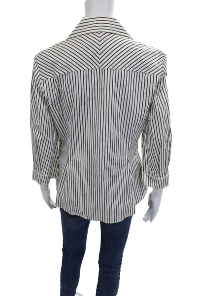 Nine West Women Striped Collared Button-Up Blouse White 3/4 Sleeve Size 6