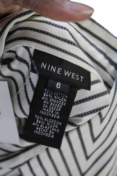 Nine West Women Striped Collared Button-Up Blouse White 3/4 Sleeve Size 6
