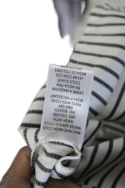 Nine West Women Striped Collared Button-Up Blouse White 3/4 Sleeve Size 6