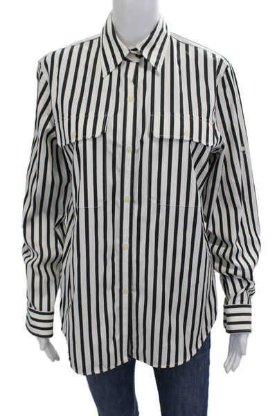Lauren Jeans Company Mens Striped Cotton Button-Up Black Long Sleeve Size M
