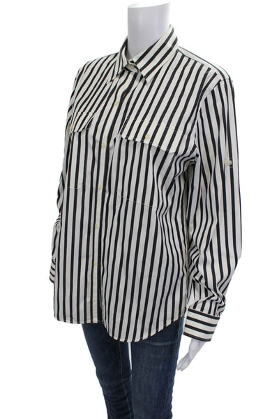 Lauren Jeans Company Mens Striped Cotton Button-Up Black Long Sleeve Size M