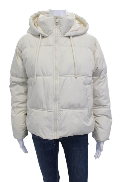 Zara Women Puffer Quilted White Jacket High Neck Drawstring Size S