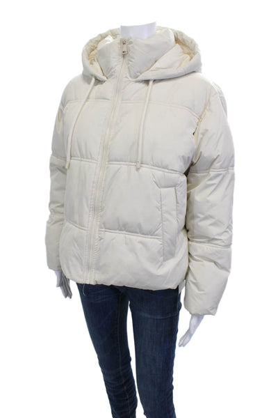 Zara Women Puffer Quilted White Jacket High Neck Drawstring Size S