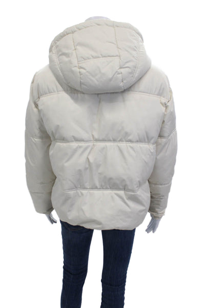 Zara Women Puffer Quilted White Jacket High Neck Drawstring Size S